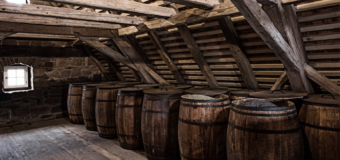 Barrels filled with ingredients